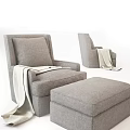Modern Gray Fabric Single Seater Sofa With Ottoman And Cozy Blanket