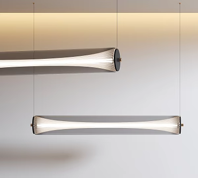 Modern Long Cylindrical Pendant Lights With Sleek Metallic Finish And Minimalist Design 3d model
