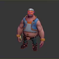 Cartoon Muscular Man With Blue Hat Red Beard Blue Vest Striped Pants And Golden Bracelets