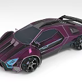 Futuristic Purple Supercar With Geometric Design Rear Spoiler Large Wheels And Blue Accent Lights