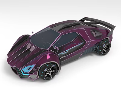 Futuristic Purple Supercar With Geometric Design Rear Spoiler Large Wheels And Blue Accent Lights 3d model