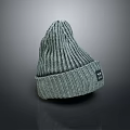 Gray Knitted Beanie Hat With Ribbed Pattern And Small Brand Label Detail