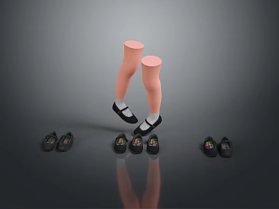 Fashionable Black Shoes Display With Pink Leg Models And Multiple Pairs Arrangement 3d model