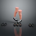 Fashionable Black Shoes Display With Pink Leg Models And Multiple Pairs Arrangement