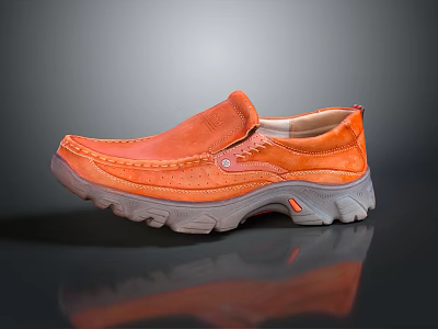 Orange Slip On Casual Shoes With Leather Upper And Grey Traction Sole 3d model