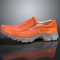 Orange Slip On Casual Shoes With Leather Upper And Grey Traction Sole
