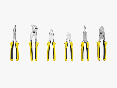 Durable Various Types Of Pliers With Yellow And Black Handles For Home And Professional Use 3d model