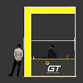 Exhibition Booth Furniture With Yellow White Reception Counter And Chairs