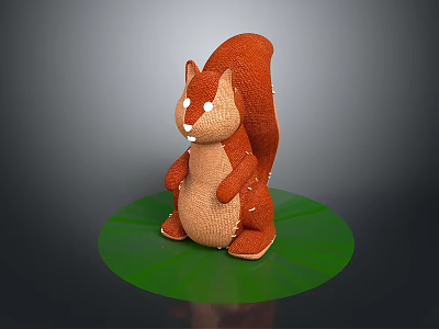 Adorable Plush Squirrel 3D Character Sitting On Green Circular Base 3d model