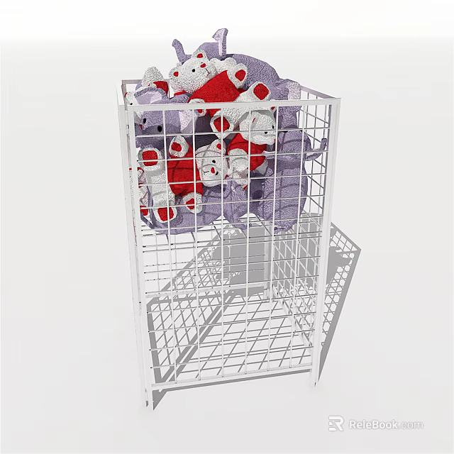 White Metal Grid Display Shelf Filled With Red White Purple Stuffed Toys For Retail 3d model 