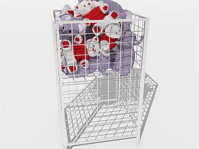 White Metal Grid Display Shelf Filled With Red White Purple Stuffed Toys For Retail 3d model