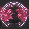 Instagrammable Photo Spot With Pink Palm Leaves Neon Ring And Steps