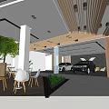 Modern 4S Car Dealership Showroom With Display Cars Comfortable Seating And Indoor Plants