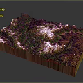 Detailed 3D Topographic Model With Green Mountain Ranges And Snowy Peaks On Wooden Base