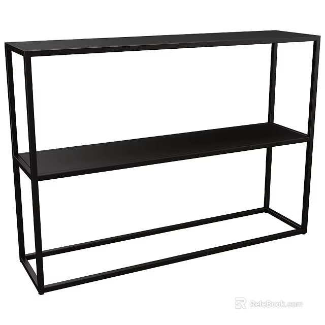 Black Metal Two Tier Open Shelving Unit With Simple Modern Design For Storage And 3d model 