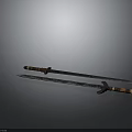 Brave Warrior And Fierce Creature Holding Intricate Swords With Brown Metal Hilts