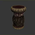 Ornate Brown Decorative Stool With Round Top Patterned Design And Spiral Base 3d model