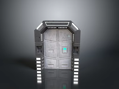 Futuristic Metallic Double Doors With Control Panel And Side Stripes Design 3d model