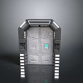 Futuristic Metallic Double Doors With Control Panel And Side Stripes Design