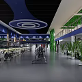 Modern Fitness Gym Interior With Blue Floor White Lines Exercise Balls And Workout Equipment