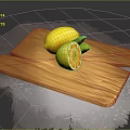 Fresh Ripe Lemons With Sliced Half On Natural Wooden Cutting Board