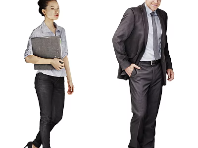 Businessman In Suit And Businesswoman With Folder 3d model