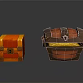Orange Wooden And Decorative Metal Accent Chests With Clasps And Golden Lining