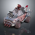 Rustic Decorated Car With Front Spikes Searchlight Red Flag And Exhaust Pipes