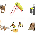 Outdoor Children Playground Equipment With Wooden Climbing Frames Slides And Rotary Structures