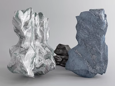 Natural Stone and Wood Decor with Gray and Blue Textured Surfaces 3d model