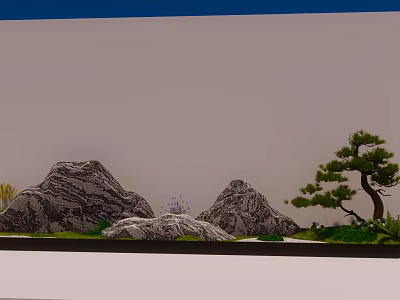 Karesansui Japanese Rock Garden with Rocks Pine Tree and Small Plants in Minimalist Landscape Design 3d model