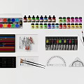 Vibrant Colored Art Supplies Set With Paints Brushes Pencils Palette And Drawing Rulers