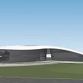 Modern Large Building Exterior Featuring Unique Shaped Roof And Sleek Structure Design 3d model