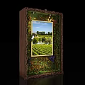 Ornate Decorative Frame With Vineyard Landscape Artwork And Grapevine Accents