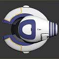Futuristic Blue And White Device With Yellow Accents Circular Structure And Lens Like Component