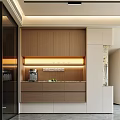 Elegant Modern Wooden Sideboard Interior With LED Lighting Countertop And Drawers