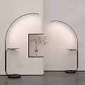 Modern Arched Floor Lamps With Black Base Shelf Vase Plant And White Wall