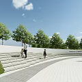 Modern Outdoor Stairs Design With White Steps Green Trees And People In Open Space