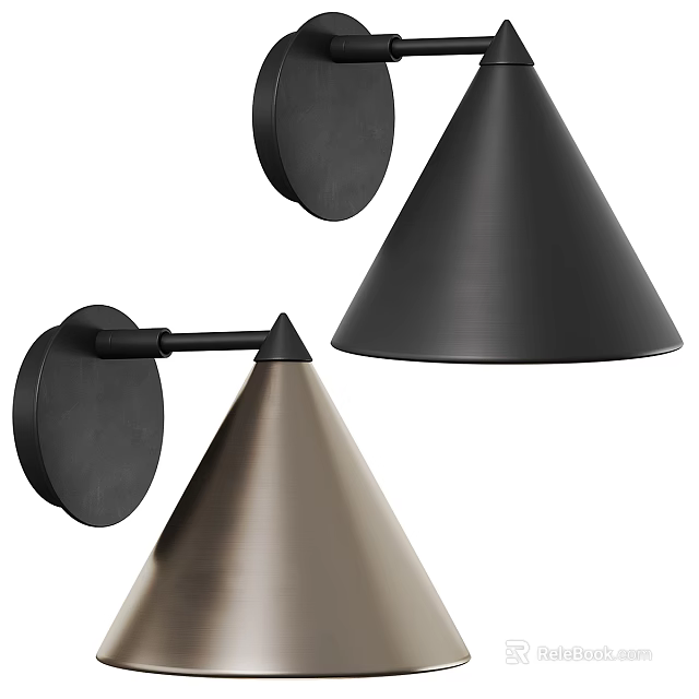 Modern Conical Wall Lamps With Black And Brass Metal Shades 3d model 