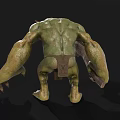 Green Monster Game Movie Character With Large Ears Red Eyes Sharp Teeth Holding Giant Club