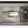 Modern Kitchen Interior With White Cabinets Stainless Steel Refrigerator And Countertop