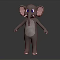 Cute Cartoon Elephant With Gray Body Big Pink Ears And Blue Eyes