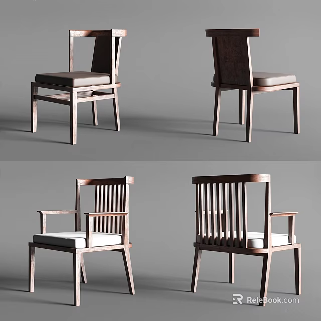 Wooden Armchairs With Modern Design Shown From Different Angles In Furniture Collection 3d model 