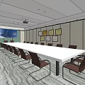 Conference Room Interior With Long Table Chairs Projection Screen And Wall Posters 3d model