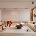 Modern Living Room Interior With Beige Sofa Orange Armchair Coffee Table And TV Plant