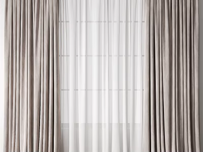 Elegant Gray Thick Velvet Curtains With White Sheer Panels For Modern Window Decor 3d model
