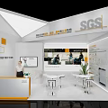SGS Modern Exhibition Booth Interior With Reception Desk Tables Chairs And Display Plant