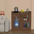 Cozy Living Room Sideboard Cabinet With Silver Kettle Fruit Bowl And Glass Doors Bottles Inside