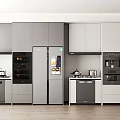 Modern Kitchen Interior Design Featuring Gray And White Cabinets And Appliances