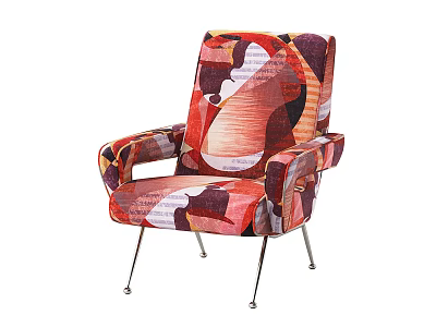 Vibrant Leisure Chair With Abstract Multicolor Pattern Upholstery And Metal Legs 3d model